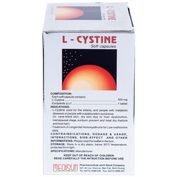 Viên nang mềm L-Cystine 500mg Medisun bổ sung cho người suy dinh dưỡng, kém hấp thu, sạm da (12 vỉ x 5 viên)