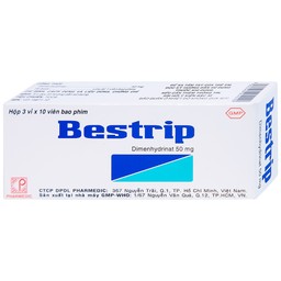 Thuốc Bestrip 50mg Pharmedic phòng và điều trị các chứng buồn nôn do say tàu xe (3 vỉ x 10 viên)