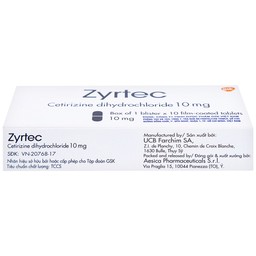 Thuốc Zyrtec GSK giảm viêm mũi dị ứng, mày đay tự phát, mạn tính (1 vỉ x 10 viên)