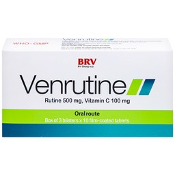 Thuốc Venrutine 500mg/100mg BRV điều trị bệnh trĩ, các chứng xuất huyết dưới da (3 vỉ x 10 viên)