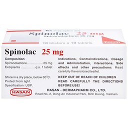 Thuốc Spinolac 25mg Hasan điều trị phù do tim sung huyết (10 vỉ x 10 viên) 