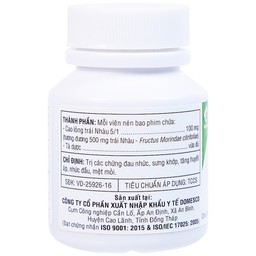 Thuốc Morinda Citrifolia Domesco điều trị đau nhức, sưng khớp, tăng huyết áp (50 viên) 