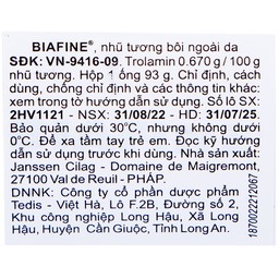 Nhũ tương Biafine Janssen điều trị bỏng độ 1, độ 2, các vết thương ngoài da không nhiễm trùng (93g)