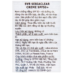 Kem chống nắng SVR Sebiaclear Creme SPF50+ dưỡng da dùng cho da hỗn hợp, da dầu và da nhạy cảm (40ml)