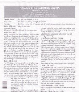 Thuốc Kalium Chloratum Biomedica dùng trong phòng và điều trị một số trường hợp thiếu kali (10 vỉ x 10 viên)