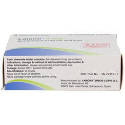 Thuốc Lainmi 4mg Lesvi phòng ngừa và điều trị hen (4 vỉ x 7 viên)