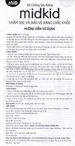 Xịt chống sâu răng Midkid hương nho 30ml giúp làm sạch khoang miệng, bảo vệ men răng