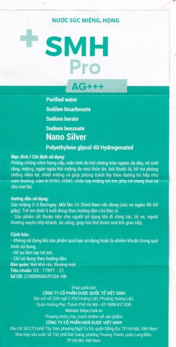 Nước súc miệng SMH Pro AG+++ 300ml Việt Sinh giúp vệ sinh răng, miệng, ngăn ngừa hôi miệng