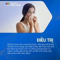 Kẹp mũi 10 phút, dùng bọt xốp/thuốc mỡ, thuốc co mạch hoặc đốt điểm chảy máu nếu không cầm được máu