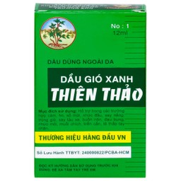 Dầu gió xanh Thiên Thảo Trường Sơn 12ml giúp giảm cảm cúm, nghẹt mũi, chóng mặt, đau đầu