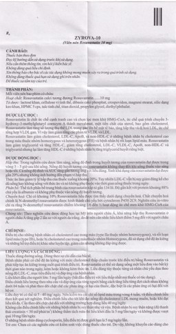 Thuốc Zyrova 10 Zydus điều trị cholesterol cao trong máu (10 vỉ x 10 viên)