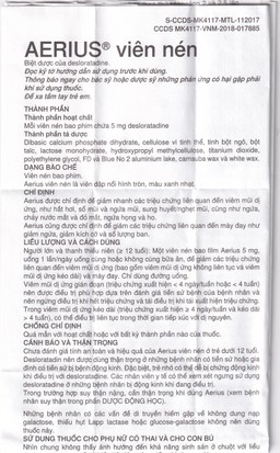 Thuốc Aerius 5mg MSD giảm nhanh các triệu chứng viêm mũi dị ứng, mày đay (1 vỉ x 10 viên)