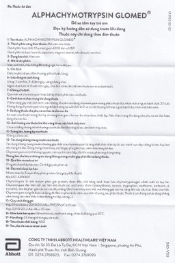 Thuốc Alphachymotrypsin Glomed Abbott điều trị phù nề sau chấn thương, phẫu thuật, bỏng (2 vỉ x 10 viên)