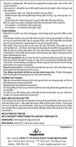 Hỗn dịch uống Amoxicillin 250mg Imexpharm điều trị nhiễm khuẩn đường hô hấp, đường mật, đường tiêu hóa (12 gói)