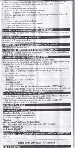 Thuốc Atozet 10mg/10mg MSD điều trị rối loạn mỡ máu, phòng ngừa các bệnh tim mạch (3 vỉ x 10 viên)