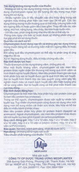 Thuốc Bevichymo Chymotrypsin 8400 USP Mediplantex điều trị các trường hợp phù nề sau chấn thương, phẫu thuật, bỏng (1 vỉ x 12 viên)