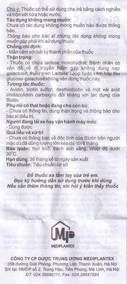 Thuốc Biotin 5mg Mediplantex điều trị thiếu hụt biotin (2 vỉ x 10 viên)