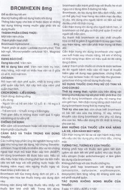 Thuốc Bromhexin 8mg Dược 3-2 tan đàm trong viêm khí phế quản, viêm phế quản mạn tính (10 vỉ x 20 viên)