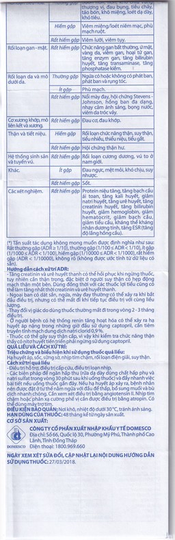 Thuốc Captopril 25mg Domesco điều trị tăng huyết áp, suy tim, nhồi máu cơ tim (10 vỉ x 10 viên) 