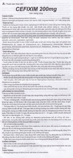 Thuốc Cefixim 200mg Cophavina điều trị nhiễm khuẩn (2 vỉ x 10 viên)