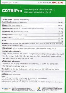 Viên uống Cotripro Thái Minh hỗ trợ tăng sức bền thành mạch, giảm triệu chứng của trĩ (2 vỉ x 10 viên)