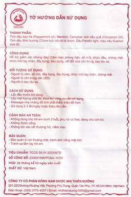 Dầu Nhị Thiên Đường 7ml dùng khi bị cảm mạo phong hàn, sổ mũi (10 chai)