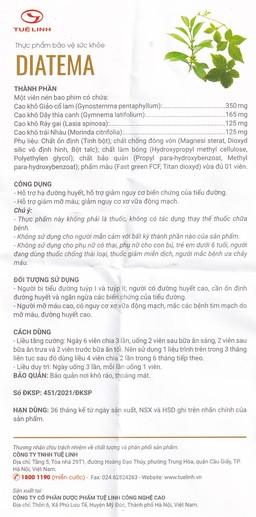 Viên hỗ trợ hạ đường huyết Diatema Tuệ Linh (60 viên)