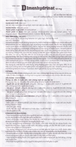 Thuốc Dimenhydrinat 50mg Traphaco chống nôn, chống say tàu xe (10 vỉ x 10 viên)