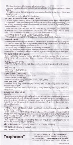 Thuốc Dimenhydrinat 50mg Traphaco chống nôn, chống say tàu xe (10 vỉ x 10 viên)