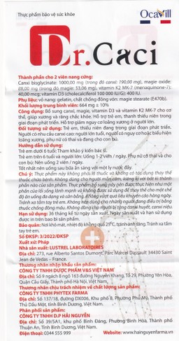 Viên uống giúp xương và răng chắc khỏe, giảm nguy cơ loãng xương Dr. Caci Ocavill (60 viên)