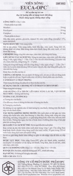 Viên xông Euca-OPC điều trị cảm mạo, cảm cúm, sát trùng mũi họng (2 vỉ x 10 viên)