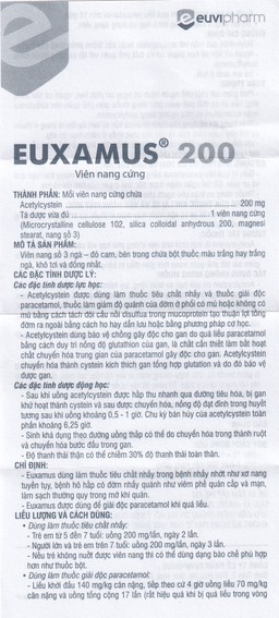 Thuốc Euxamus 200mg Euvipharm tiêu chất nhầy trong bệnh nhầy nhớt (10 vỉ x 10 viên)