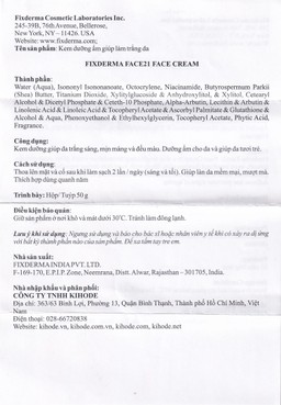 Kem dưỡng ẩm sáng da Fixderma Face21 Face Cream 50g