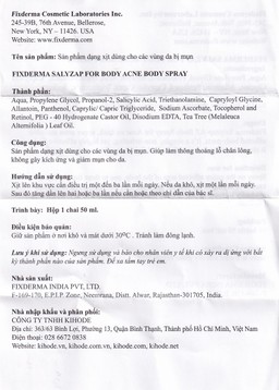 Xịt mụn lưng Fixderma Salyzap 50ml