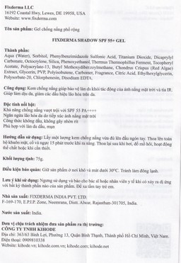 Gel chống nắng Fixderma Shadow SPF 55+ bảo vệ da khỏi tia UV, dưỡng ẩm (75g)