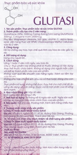 Thực phẩm bảo vệ sức khoẻ Glutasi giúp làm đẹp da, chống lão hóa (60 viên)