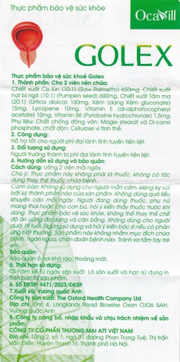 Viên uống Golex Ocavill hỗ trợ chống lại sự phình to của tuyến tiền liệt, cải thiện các rối loạn tiểu tiện (30 viên)