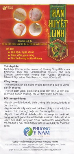 Dung dịch dùng ngoài ngừa khuẩn Hãn Huyết Linh 15ml giảm sưng viêm, làm dịu vết trầy xước, bầm tím