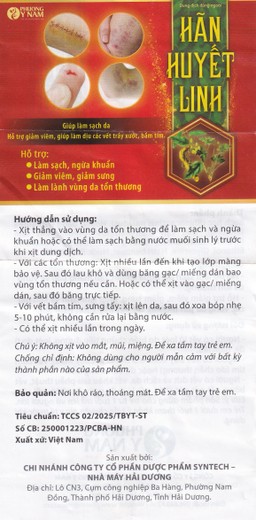 Dung dịch dùng ngoài ngừa khuẩn Hãn Huyết Linh 15ml giảm sưng viêm, làm dịu vết trầy xước, bầm tím