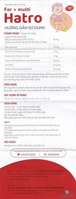 Siro Fer + Multi Hatro bổ sung sắt và Vitamin nhóm B cho cơ thể (120ml)