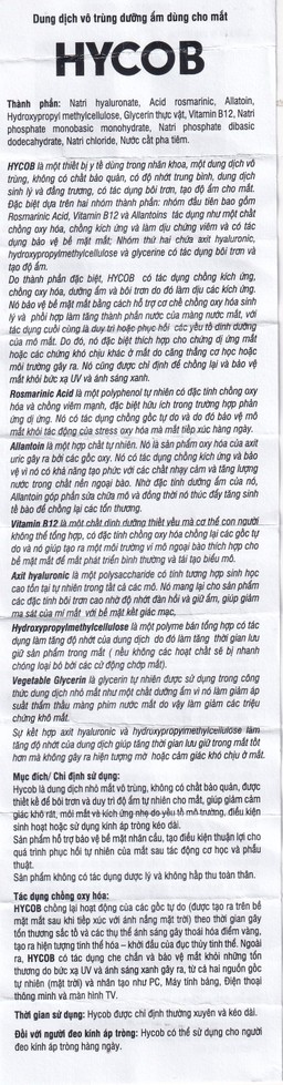 Nhỏ mắt Hycob 10ml giúp bôi trơn, tạo độ ẩm, giảm khô và mỏi mắt