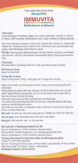 Viên uống Immuvita Easylife bổ sung vitamin và khoáng chất cho cơ thể, tăng sức khỏe (100 viên)