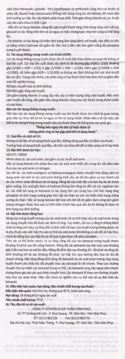 Thuốc Ketovin Vinphaco phòng ngừa và điều trị rối loạn chuyển hóa protein trong suy thận mạn (10 vỉ x 10 viên)