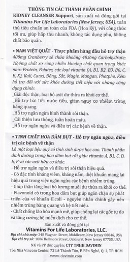 Viên uống bổ thận, hỗ trợ giảm nguy cơ viêm đường tiết niệu Kidney Cleanser Support Vitamins For Life (30 viên)