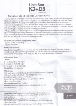 Dung dịch dạng xịt LineaBon K2+D3 10ml bổ sung Vitamin D3 và Vitamin K2, hỗ trợ hấp thu canxi
