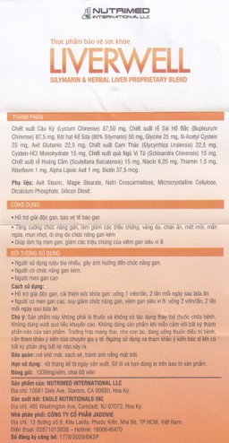 Viên uống giúp giải độc gan, tăng cường chức năng gan, bảo vệ gan Liverwell Nutrimed (60 viên)