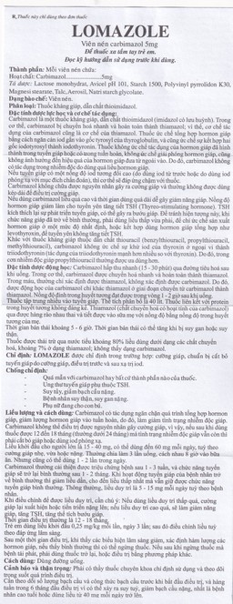 Thuốc Lomazole 5mg US Pharma điều trị bệnh Basedow, nhiễm độc tuyến giáp, cường giáp khi thai nghén (10 vỉ x 10 viên)