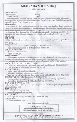 Viên nén Mebendazole 500mg Mekophar điều trị nhiễm một hay nhiều loại giun (1 viên)