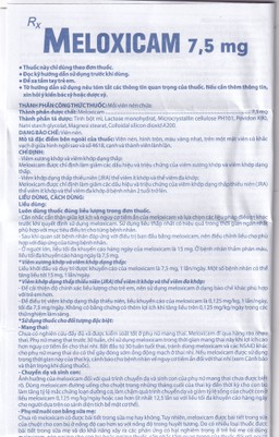 Thuốc Meloxicam 7.5mg điều trị viêm xương khớp, viêm cột sống (2 vỉ x 10 viên)