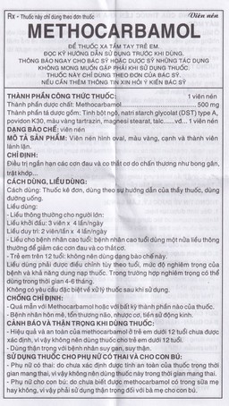 Viên nén Methocarbamol 500mg Khapharco điều trị ngắn hạn cơn đau, co thắt cơ, bong gân (10 vỉ x 10 viên)